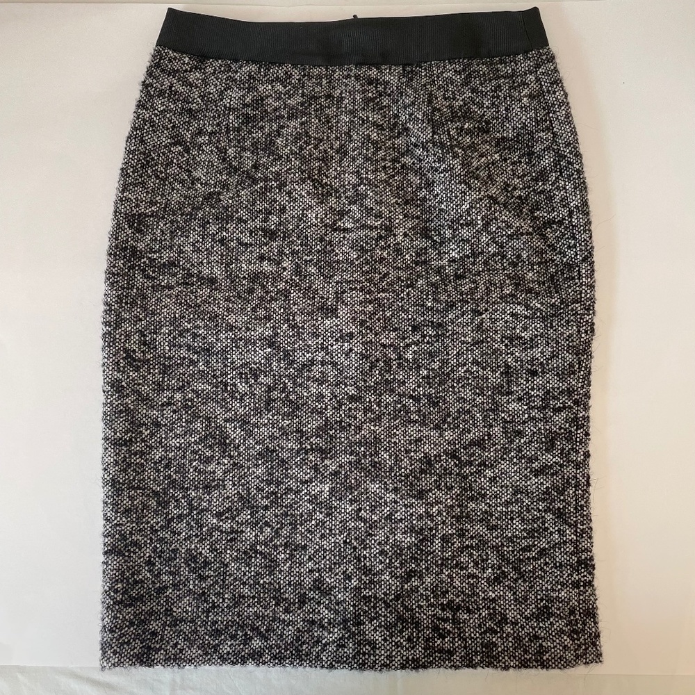 Boden Notre Dame Wool Blend Lined Black Tweed Pencil skirt 2P